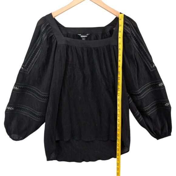 Express Square Neck Blouse Womens Black Long Balloon Sleeve Pullover Top Size S - Picture 5 of 10